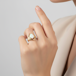 14K Yellow Gold Opal Womens Ring