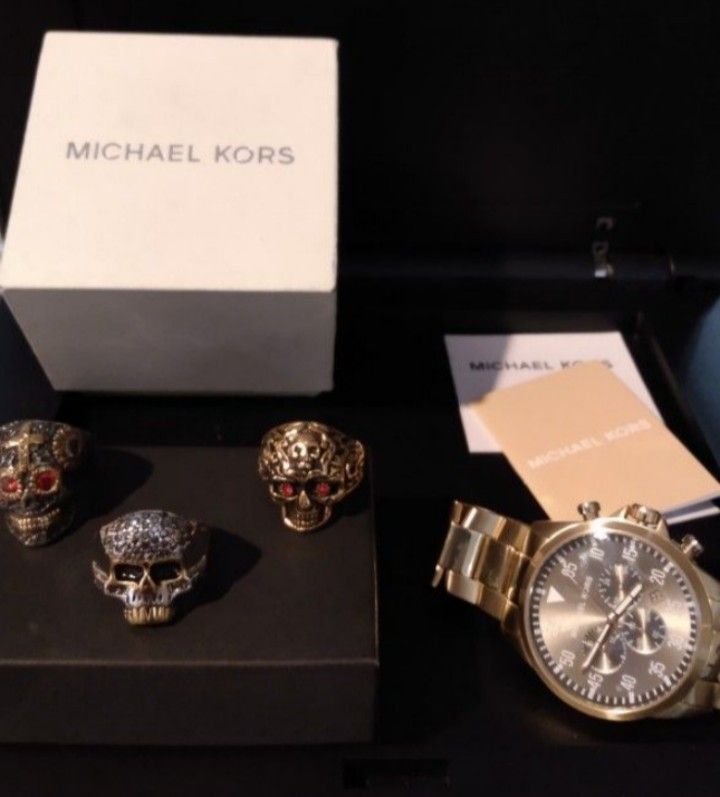 Men's Jewelry Custom Skull Ring & Michael Kors Watch