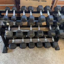 5–50 lb Body-Solid Dumbbell Set + Heavy-Duty 3-Tier Rack