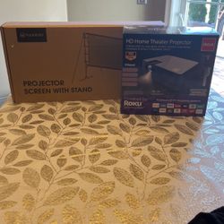 RCA HD 720p Projector With Roku And 100” Screen