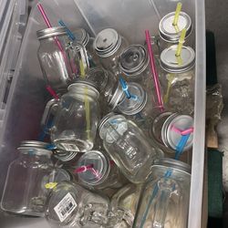 Glass Mug With Plastic Straw