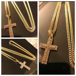 Thin Gold Plated Cuban With Swarovski Crystal Cross