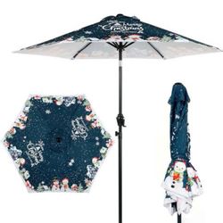 Seazul 7.5FT Christmas Patio Umbrella, Outdoor Table Umbrella with Push Button Tilt and Crank