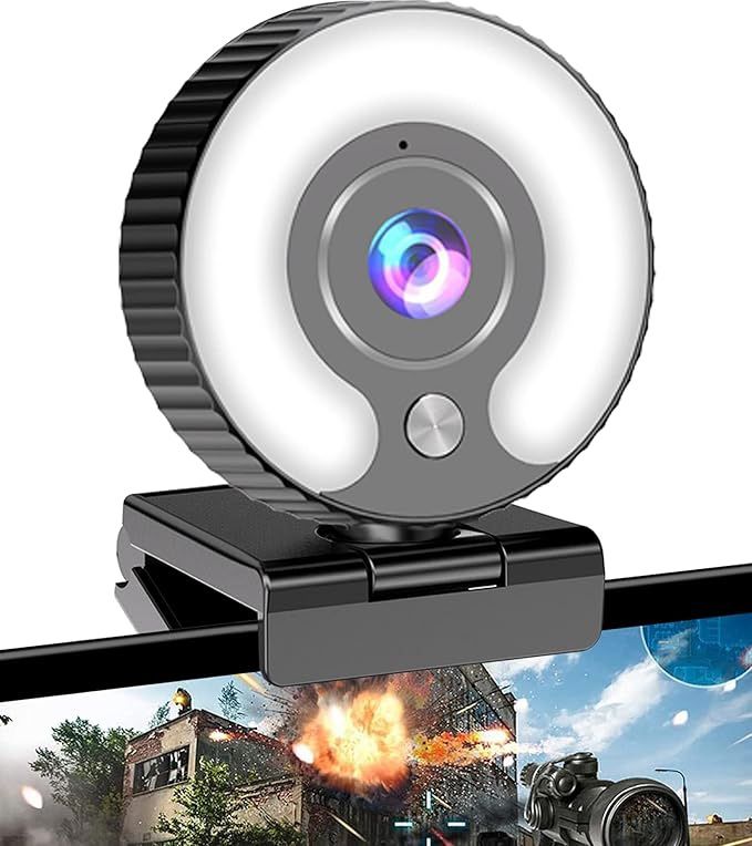 Streaming Webcam with Ring Light HD 1080P Web Camera with Microphone for Laptop, Desktop, Mac Mini, MacBook Pro/air, PC, Monitor, USB Face Cam for Gam