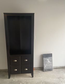 Dark Brown Wood Bookcase with 4 Drawers Silver Pulls