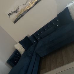 New Suede Navy L Couch Sectional + Throw Pillows