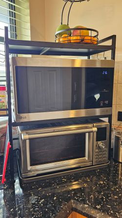 3-Tier Expandable Microwave Stand Kitchen Storage Rack - Black