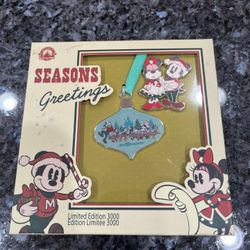2022 Disney Parks Happy Holidays Mickey Minnie Pin And Ornament Set.  Limited edition of 3000.  Brand new never opened.  Smoke free home  Will combine