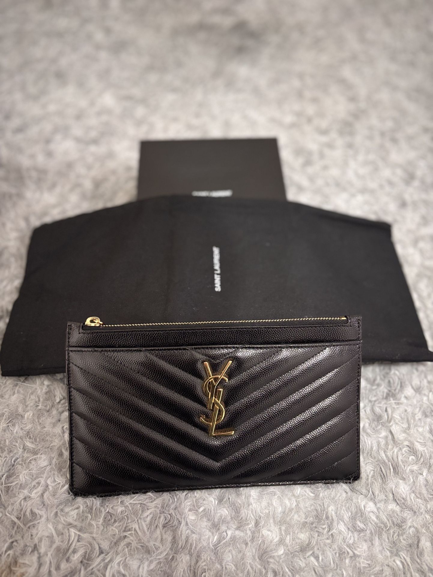 Saint Laurent Quilted Black and Gold Pouch