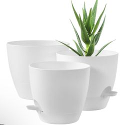 FaithLand 3-Pack Planter Pots, 10 9 8 Inch Self Watering Flower Pots for Indoor Outdoor Garden Plants, White Amazon's Choice 