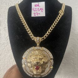 10K Yellow Gold 🇨🇺 Links Chain and Pendant CZ Stones 82.5Gr 27 Inches Long