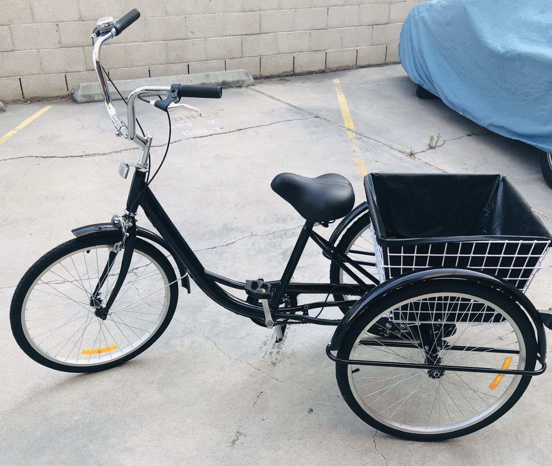 NEW 24” Black Tricycle w/ Big Basket and Lock!