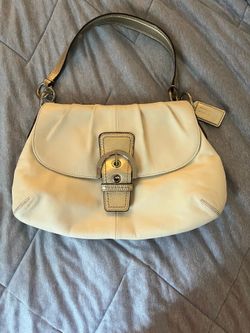 Coach Soho Leather Flap Shoulder Bag F17217 white gold silver
