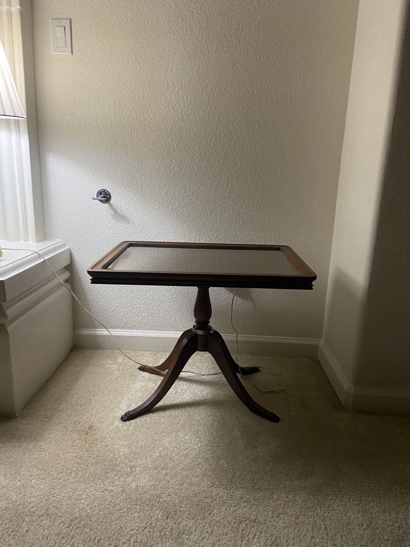 Indoor Wooden End Table With Glass Top