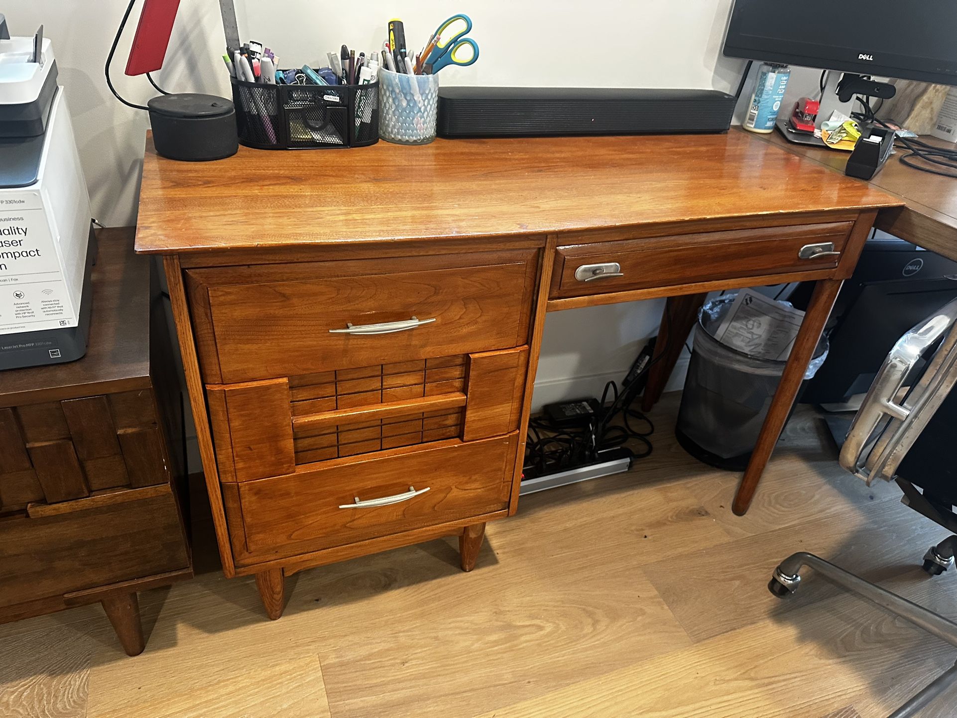 I Love Lamp. Vintage Mid Century Modern Solid Elm Hardwood Desk By LA Period Furniture