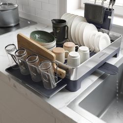 Large Dish Drying Rack, Premium Stainless Steel Dish Rack with Rotatable Spout, Fingerprint-Resistant Dish Drainers for Kitchen Counter, 12.5 x 22.5 i