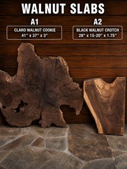 Walnut, Figured Maple & Myrtle Live Edge Wood slabs