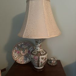 Rose Medallion Lamp, Bowl, Tea Cup And Plate