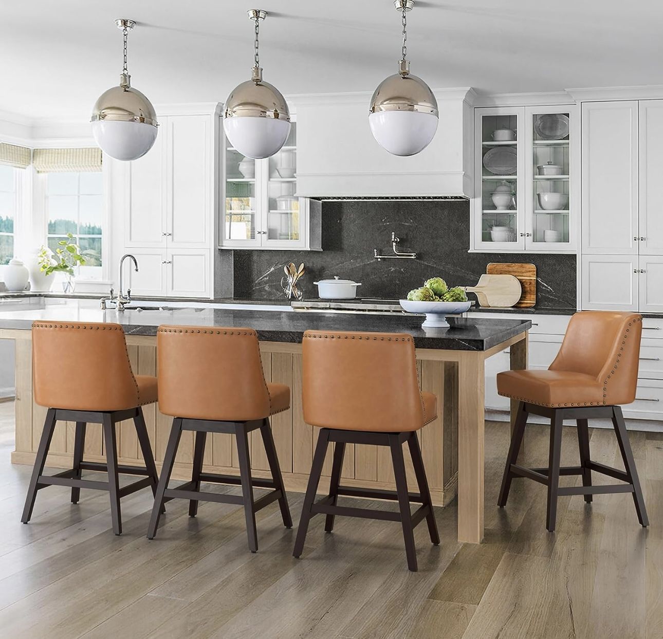 26 Inch Bar Stools Set of 4, Yellowish-Brown Swivel Counter Stools