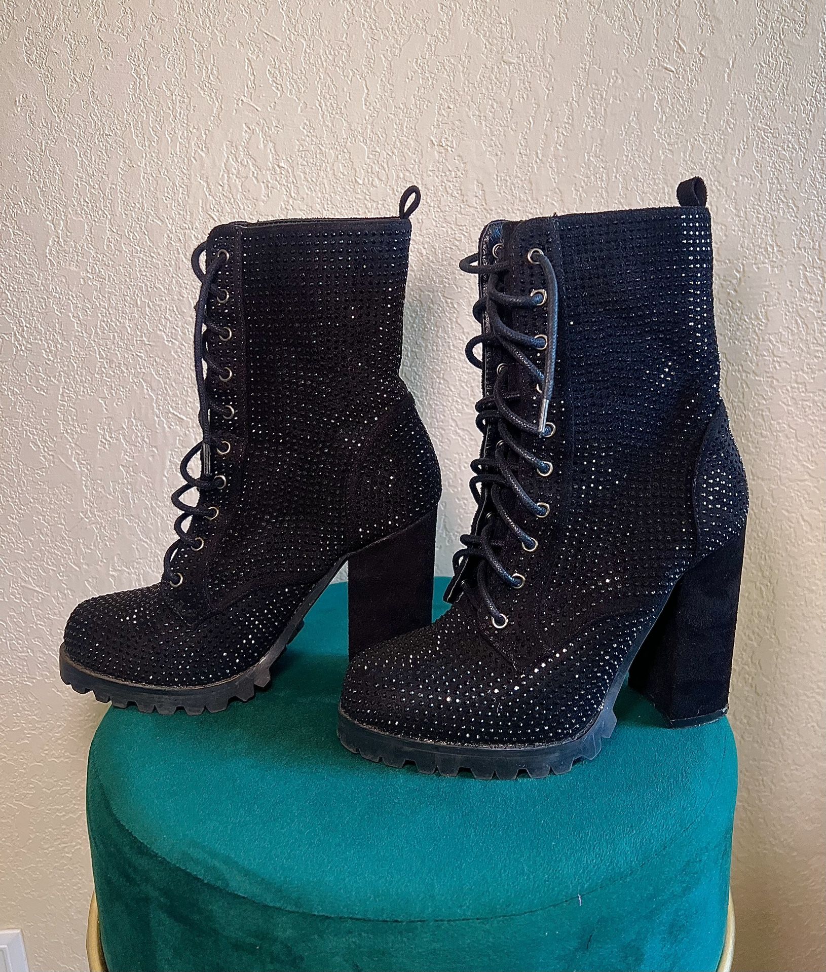 Black Rhinestone Boots 