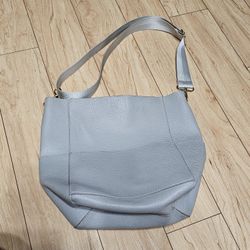 Gray Faux Leather Crossbody Bag Purse w Gold Hardware 13"x14" - Good Condition 