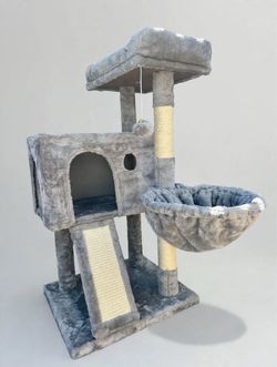 Gray Cat Tree Tower with Condo and Hammock