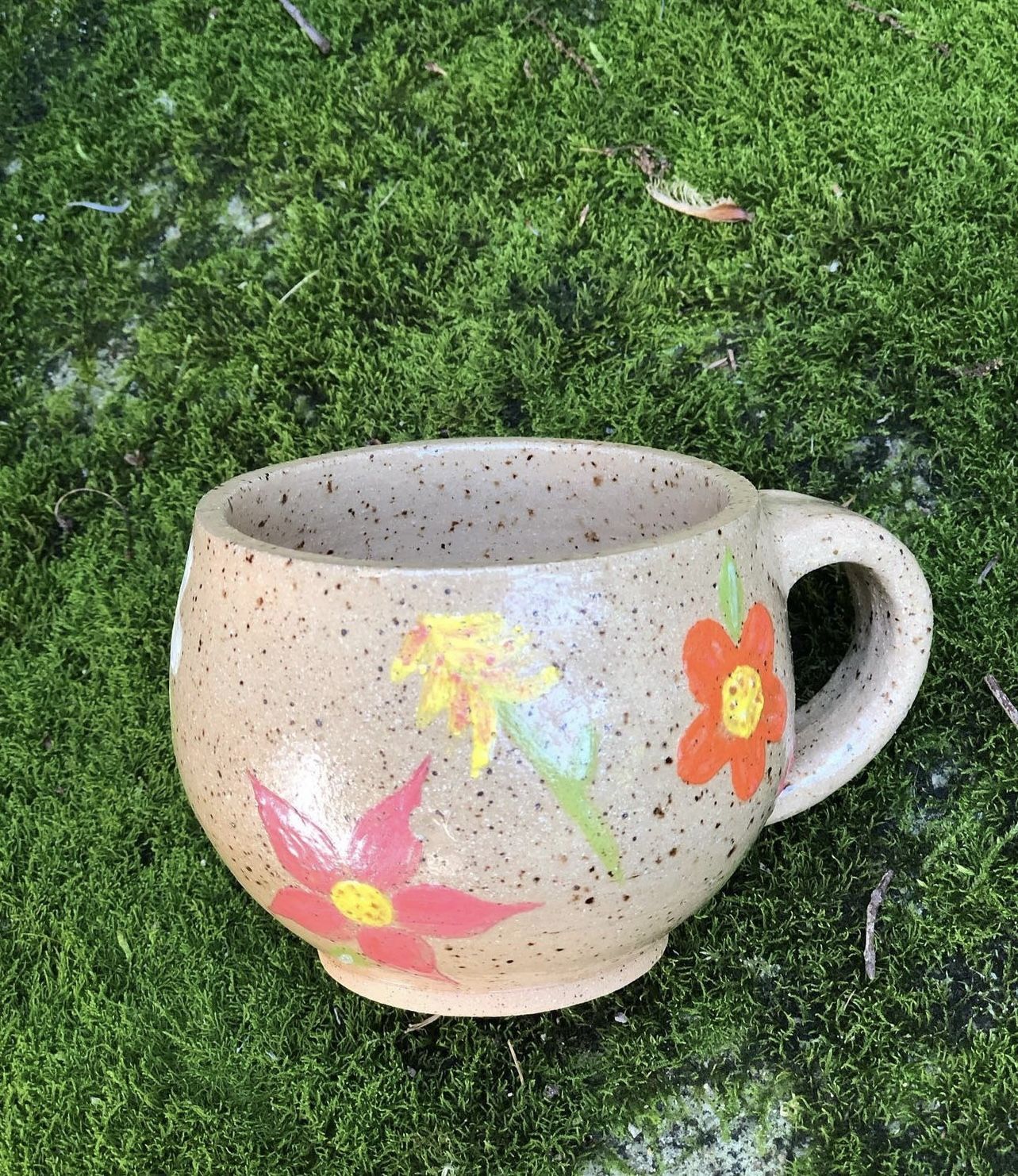 Handmade Brown Specked Flower Mug 