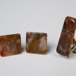 Cuff Link and Tie Clip Set Agate 3pc