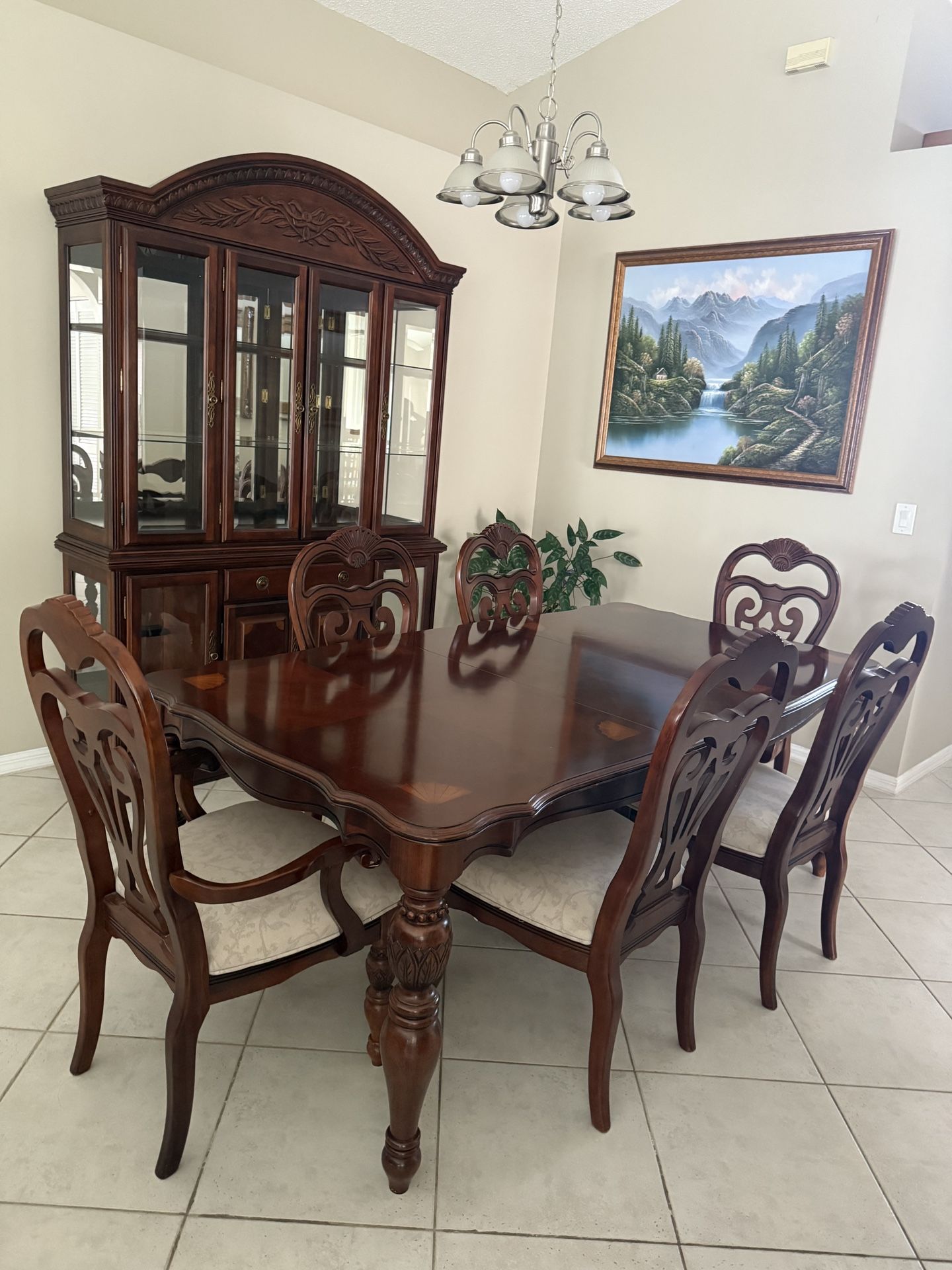 Elegant Solid Wood Dining Set with 6 Chairs and China Cabinet