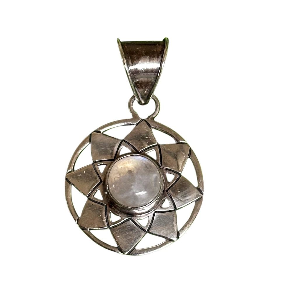 Sterling silver moonstone center flower pendant
