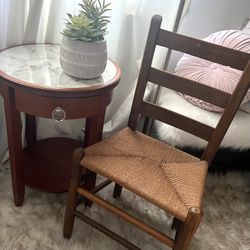 Solid Wood Chair And Side Table! Great Condition! Good Quality Wood! 
