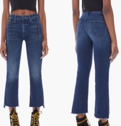 Mother Insider Crop Step Fray navy blue high rise raw hem jeans, size 25 Made in USA