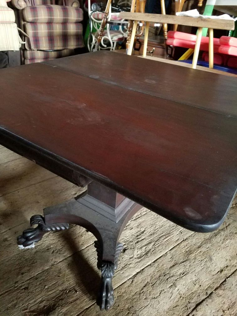 Vintage antique empire claw foot game table