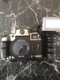 Film camera with bag and flash
