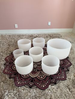 Crystal Singing Bowls Chakra Set of 7 - Pure White Frosted Quartz