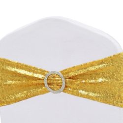 Double-Sided Sequins Gold Chair Sashes for Wedding Decor, Gold Sequin Chair Sashes Bands with Silver Buckles, Sequin Chair Bows for Party Ceremony Eve