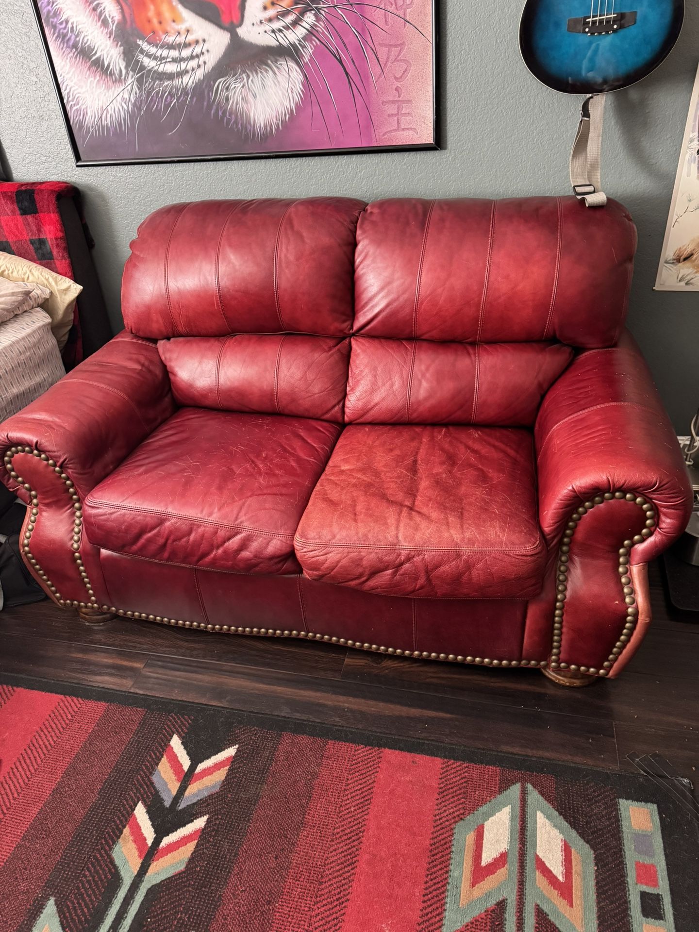 Red Leather Loveseat For Sale