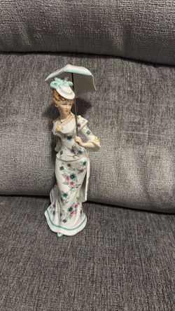 Porcelain vintage Victorian lady with parasol