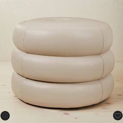 Molise Pouf Cream Faux Leather - Modern Round Upholstered Bench SET OF 2
