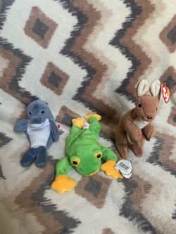 Set of 3 Ty Original Beanie Babies – Smoochy, Pouch & Echo – Pre-Owned