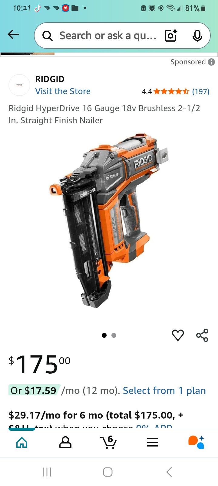 Ridgid HyperDrive 16 Gauge 18v Brushless 2-1/2 In. Straight Finish Nailer