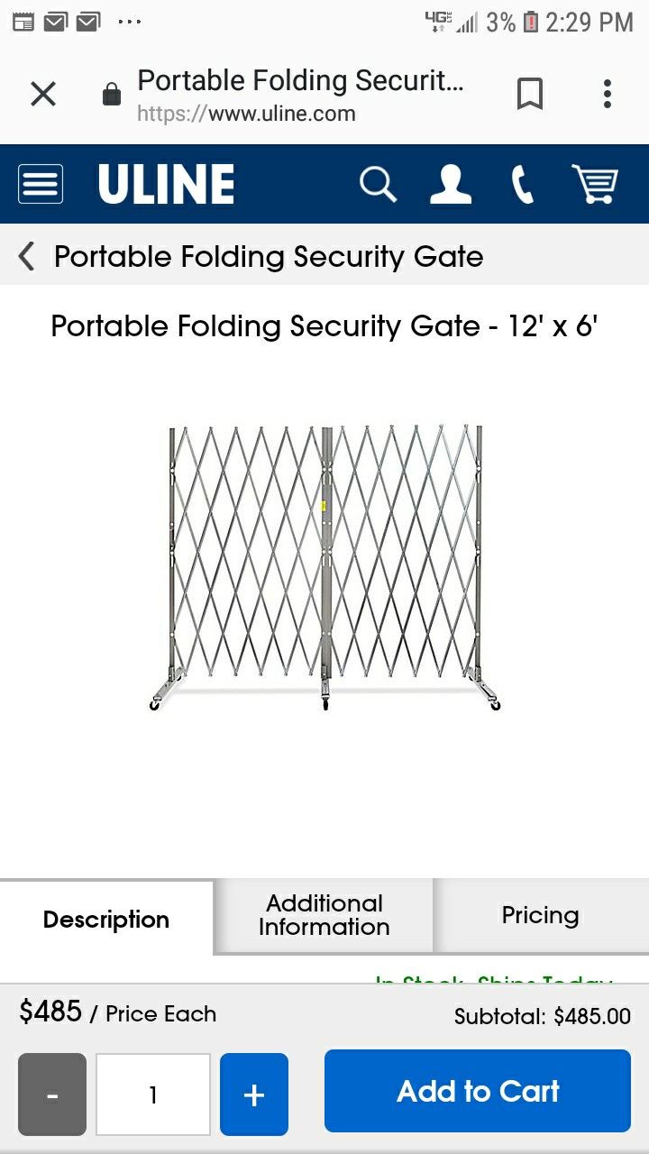 Portable folding security gate (Uline)