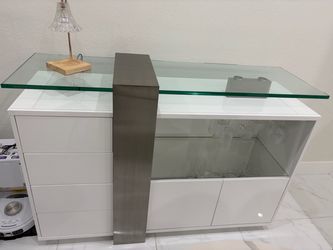 Bar cabinet with glass top and led lighting