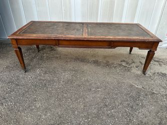 Vintage Leather Top Coffee Table with Casters