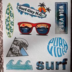 8 Waterproof Beach Surf Stickers 
