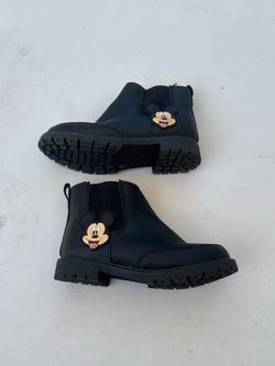 Disney Mickey Mouse Unisex Kids Black Ankle Bootie Zip Boots Round Toe US 11