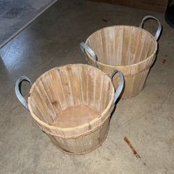 Decorative 8.5” Wooden Barrels/Baskets (2 Total)