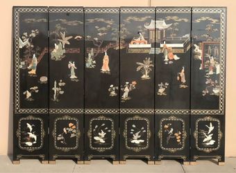 Chinese Black Lacquer 6-Panel Room Divider Screen