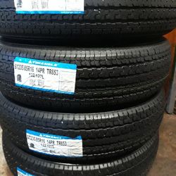 4 NEW TRAILER TIRES. ST235/85/16. (14) PLY