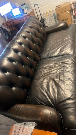 Full size sofa, and leather chair